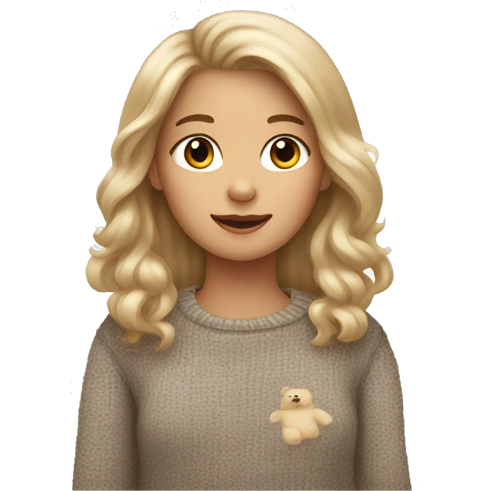 long hair white girl wearing teddy bear sweater  emoji