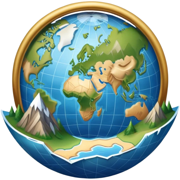 An icon featuring a globe, a compass, and a map, symbolizing geography. The design includes mountain ranges, rivers, and continents, representing the study of Earth’s landscapes and environments. Transparent background highlights the exploration and understanding of the world’s geography. emoji