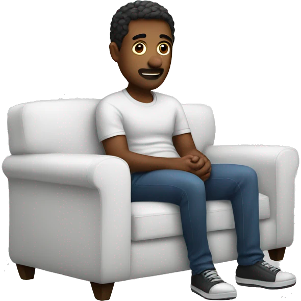 Man watching tv on white couch emoji