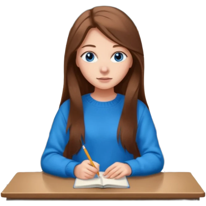 high school class room with a pretty female high school student with long brown hair, blue eyes emoji