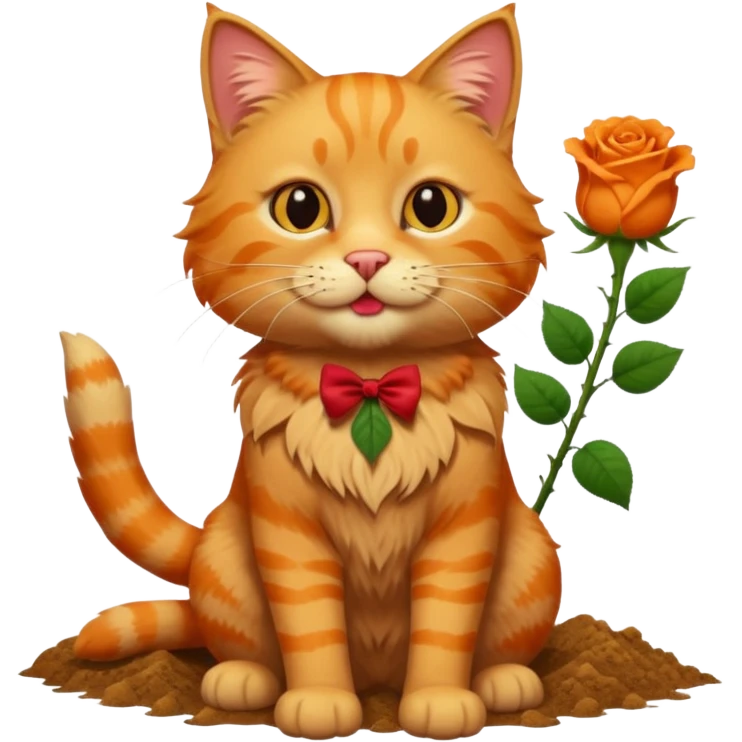 A fluffy, orange tabby cat fuul body, having a rose in it's mouth, and looked like he came from outside. emoji