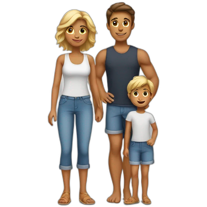 Tanned family three kids emoji