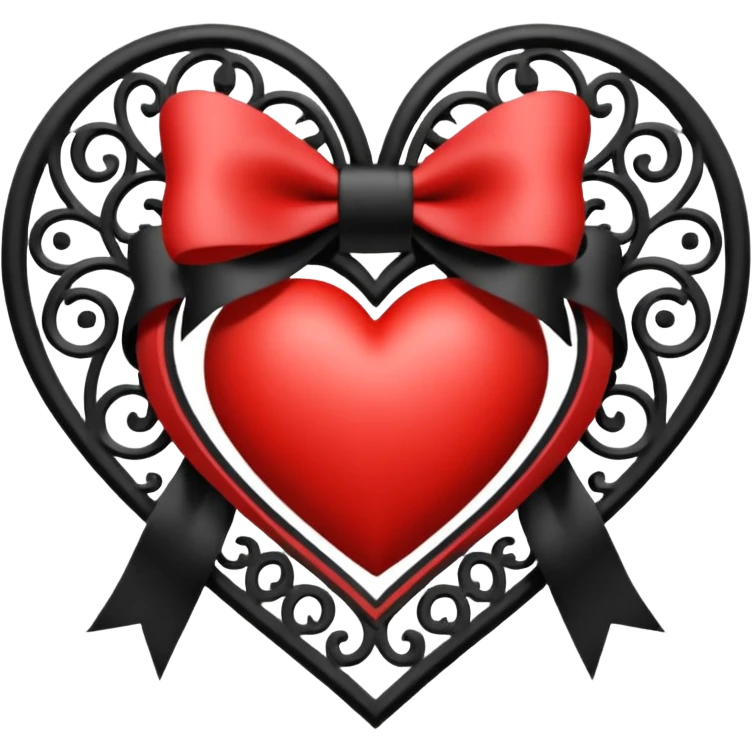 heart with a bow, goth, blackwhite emoji