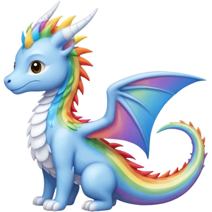 Sky dragon With her elongated, sleek sky-blue form and soft, rainbow spines, fluffy cloud-white wings, ears, and tail emoji