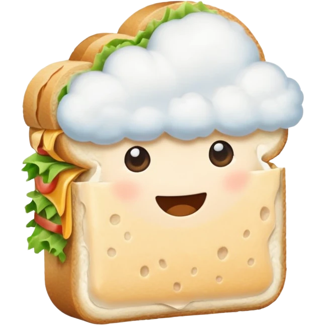 Not on top of the sandwich, it is onto if a big cloud and holding the sandwich in its hand emoji