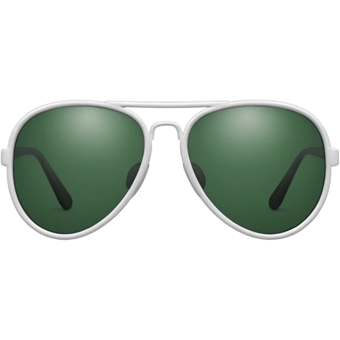 white frame, dark green lenses, aviator sunglasses, emoji style emoji