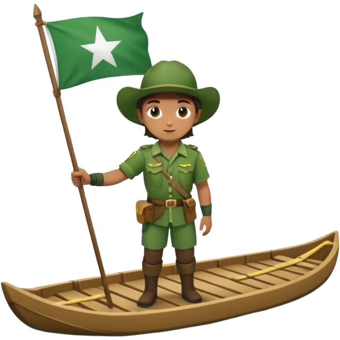 ranger on a wooden raft with a white flag emoji