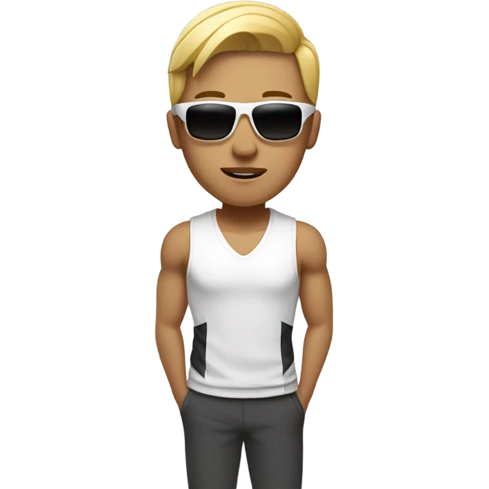 strong asian personal trainer short golden hair with sunglasses white vest emoji