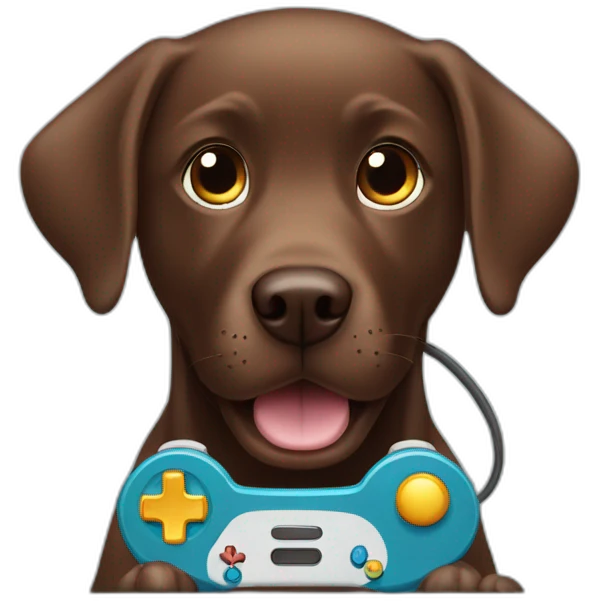 Labrador Retriver chocolate color playing videogames emoji