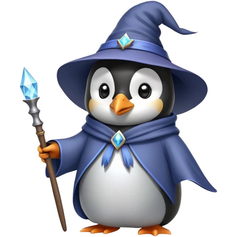 penguin wearing wizard hat and robe holding magic wand emoji