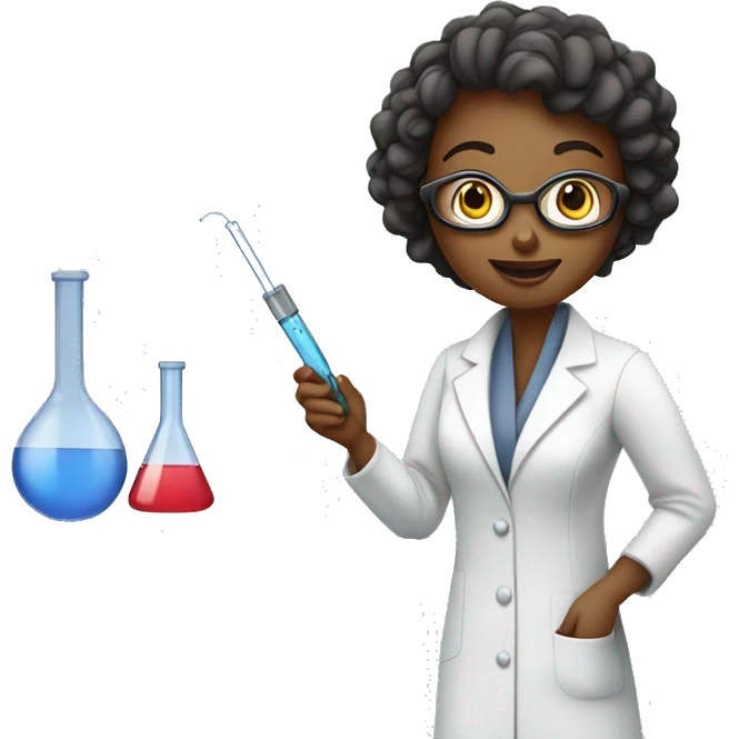 female research scientist working in lab with pipette emoji