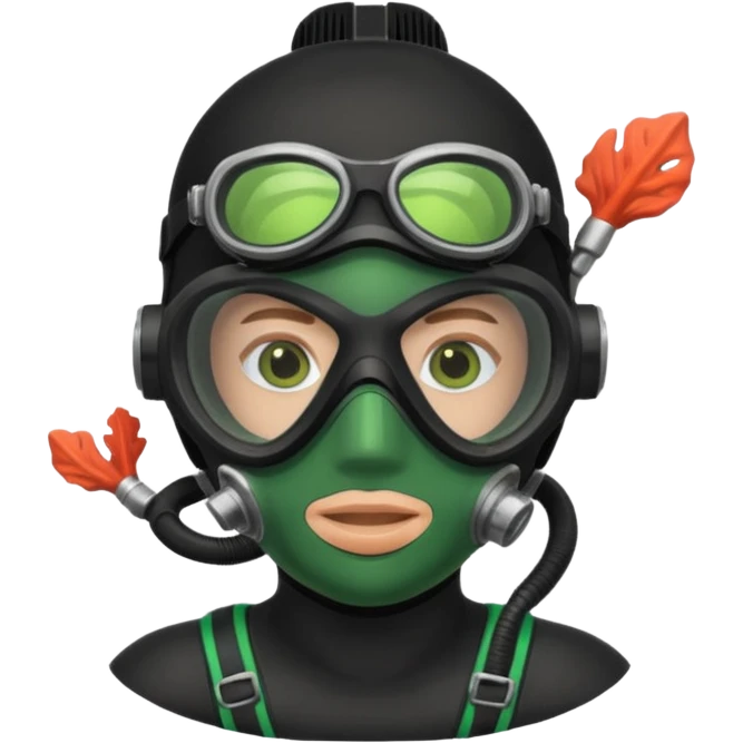Diver + green mask,Coral Diver. emoji