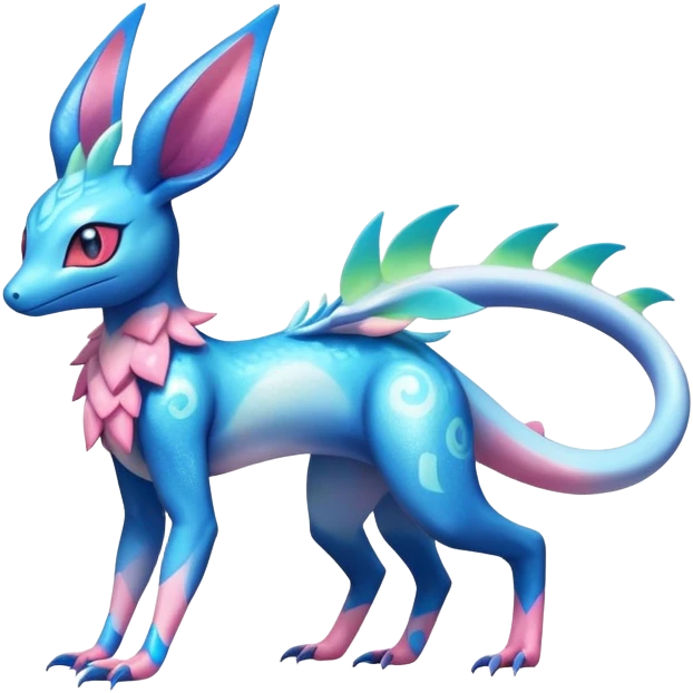 Colorful Shiny Exotic Amaura-Salandit-Aurorus-Sylveon-Fakémon-hybrid-creature (full body)  emoji