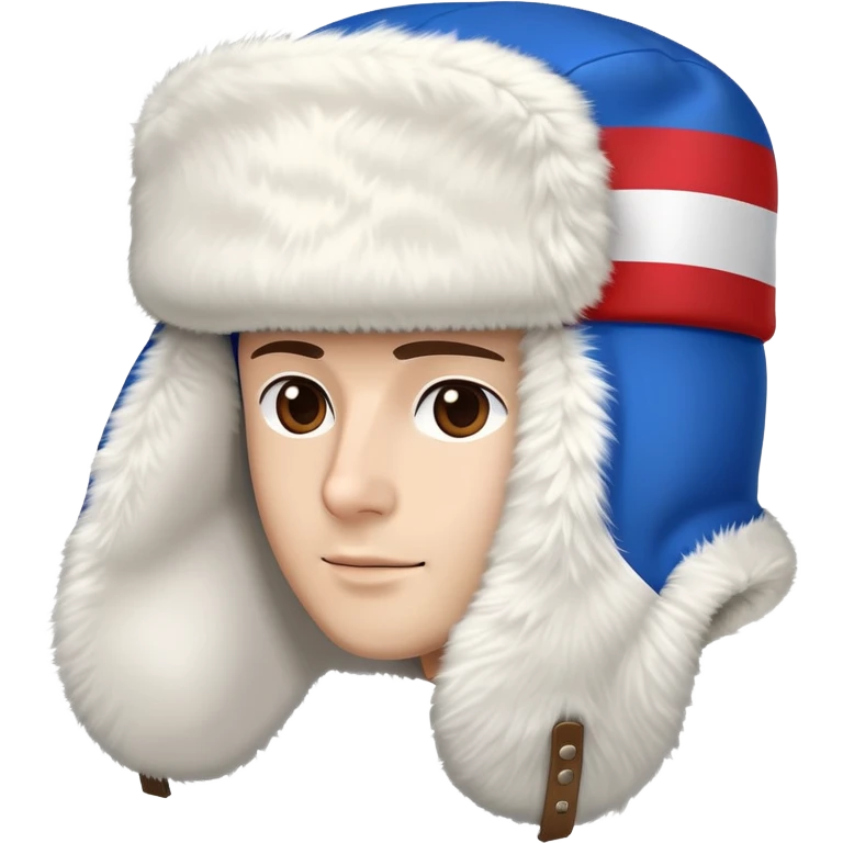 Traditional Russian ushanka hat with Russian flag colors white blue and red, winter fur hat with ear flaps emoji