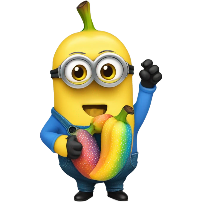 Minion eating a rainbow banana emoji