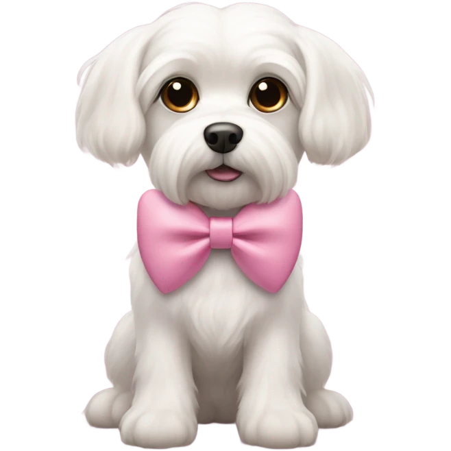 Please make a pink heart emoji with a Maltese dog in the middle wearing a bow emoji