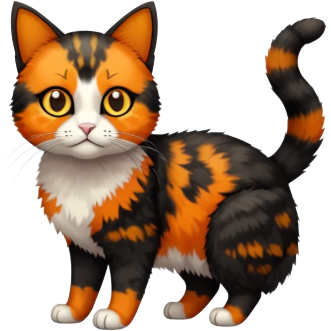 small tortoiseshell cat. only black and and orange. amber eyes. full body. no white fur! emoji