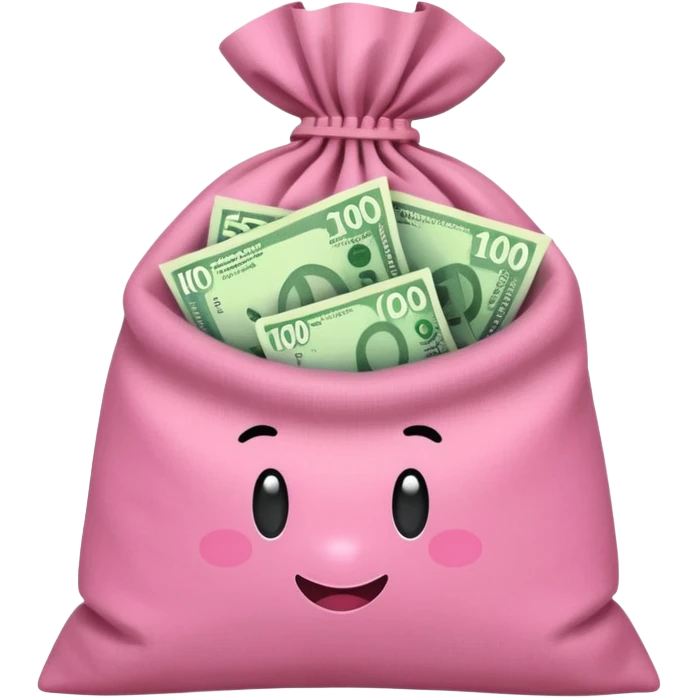 Forest Green Australian $100 long rectangle money notes overflowing in a pink sack emoji
