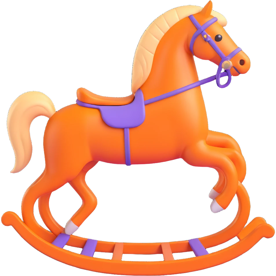 luxury rocking horse, 3D, orange, fine stitching, inspired by Hermès, no text emoji