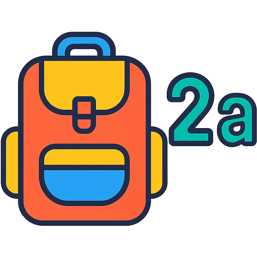 icon with a school bag and number 2а, bright colors, modern style emoji
