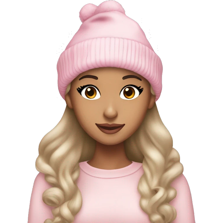 Ariana grande in a light pink christmas outfit wearing a light pink christmas hat emoji