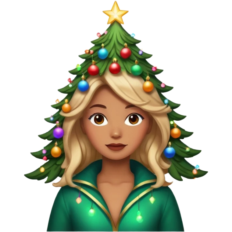 a woman whose hair is a Christmas tree emoji
