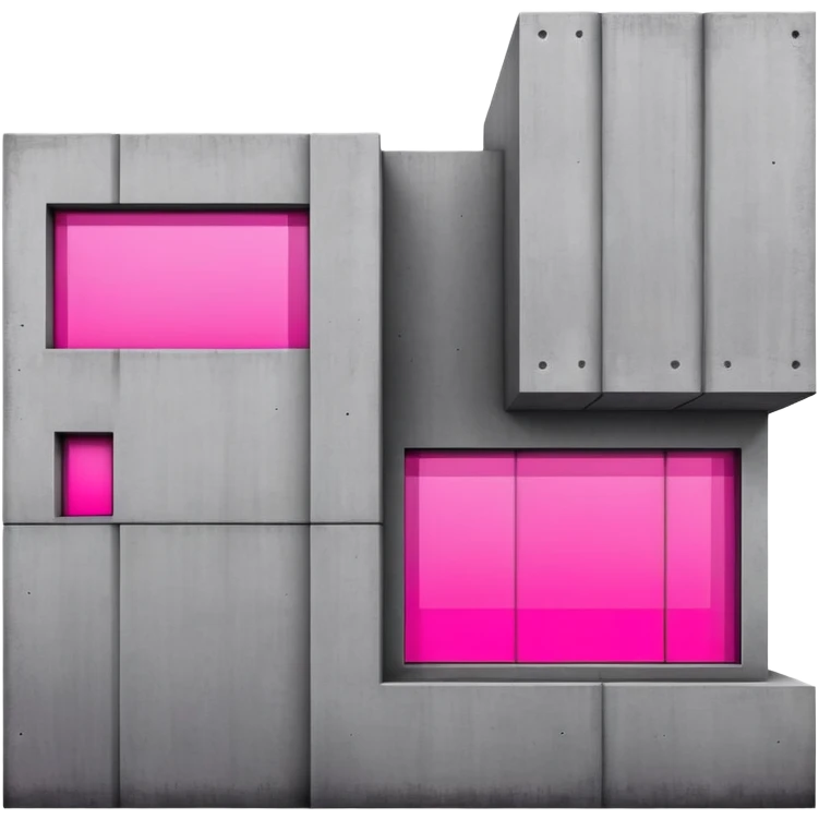 Minimalist concrete building with one window glowing bright pink, brutalist architecture emoji