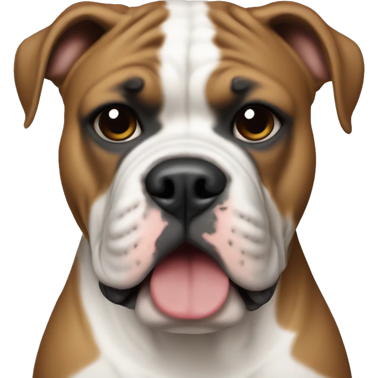 American bulldog with short ears wearing a raiders helmet emoji
