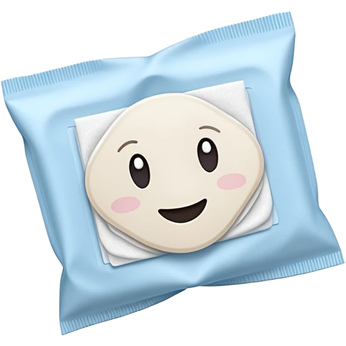 small folded white cleaning wipe partially pulled from thin flat sachet, soft slightly crinkled texture, delicate lint-free material, minimalist packet with clean edges no branding, no glasses liquid or extras, soft lighting, subtle shadows, emoji scale emoji