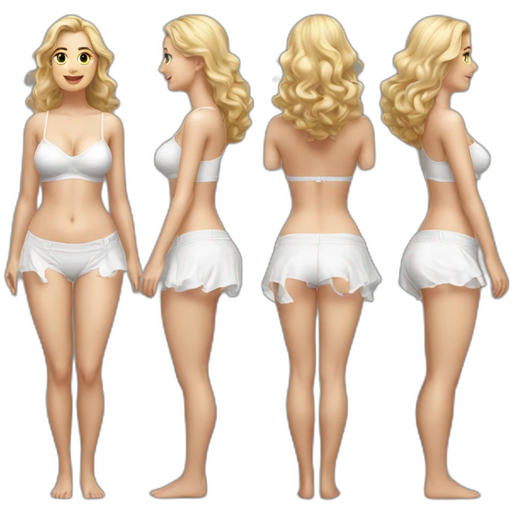 Hyperrealistic Full body Caucasian curvy beauty white knickers back and front views white skirt strong wind emoji