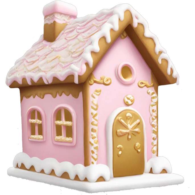 light pink and gold and white gingerbread house emoji