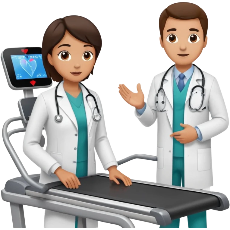 patient on a treadmill with a heart monitor, and a doctor standing nearby supervising, not running emoji