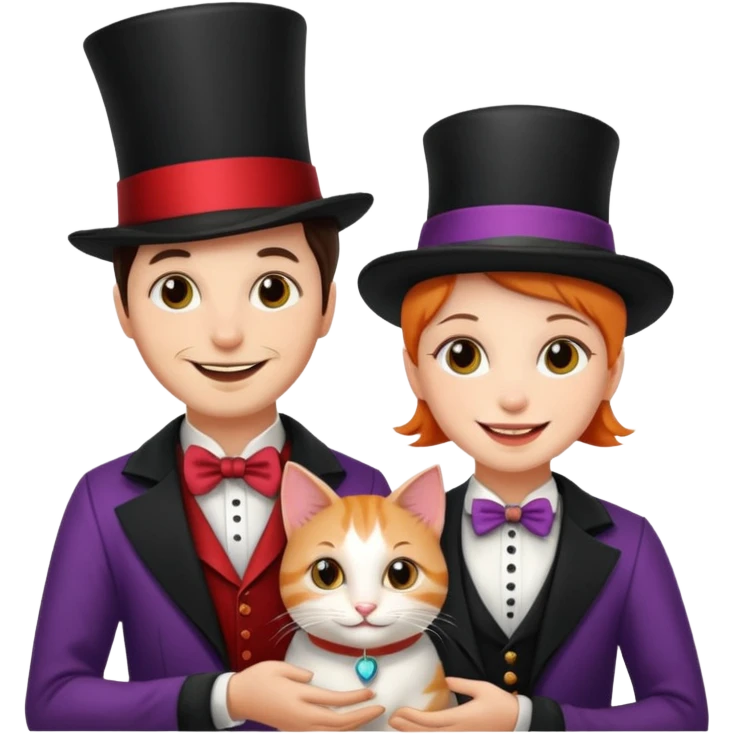magician couple and their pet cat emoji