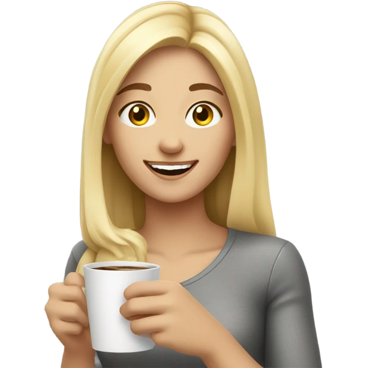 happy blonde girl with coffee emoji