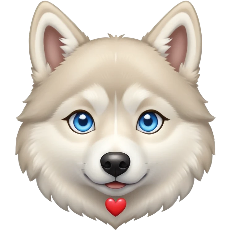 Beige husky with blue eyes and a heart emoji
