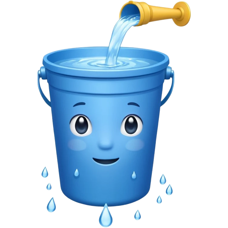 blue bucket of water with a visible leak, water dripping out emoji