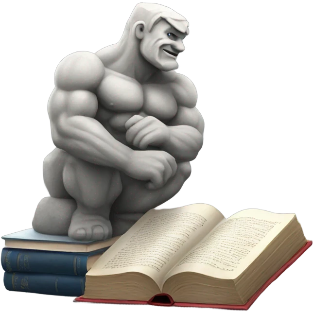Stone statue flexing with book emoji