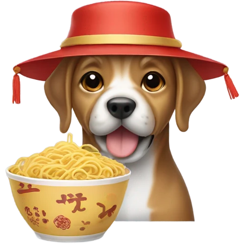 Dog with chinese hat and noodles emoji