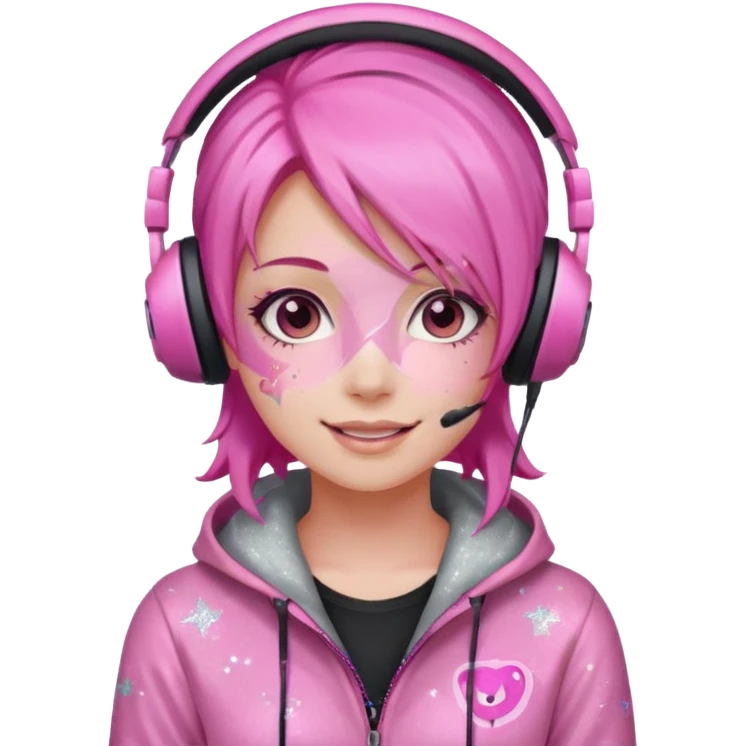 glitter pink gamer girl happy pink hair emoji