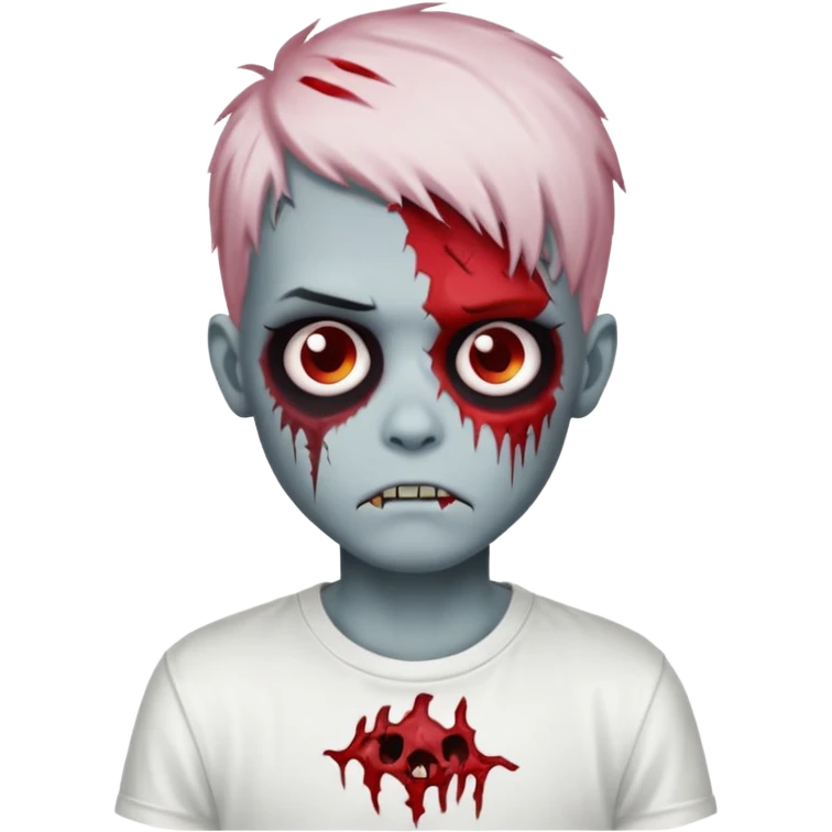 zombie boy with emo hair and white shirt, red skin emoji