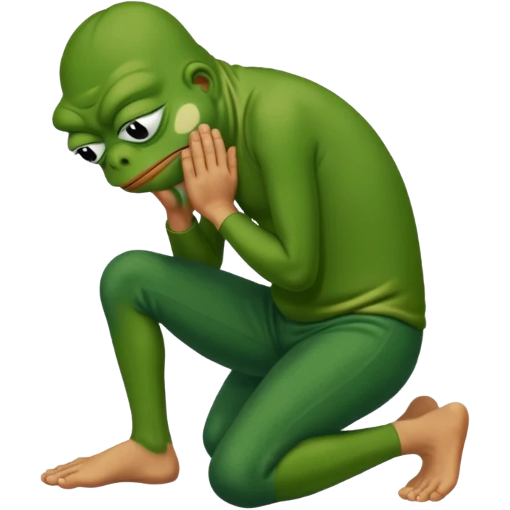 Pepe the frog kneeling and praying in front of man’s feet emoji