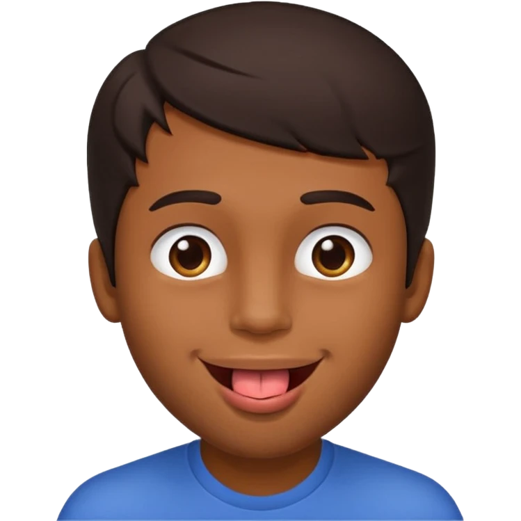 A brown skin guy with dark hair that is his covering forehead, his head is tilted back a bit and his tongue is out emoji