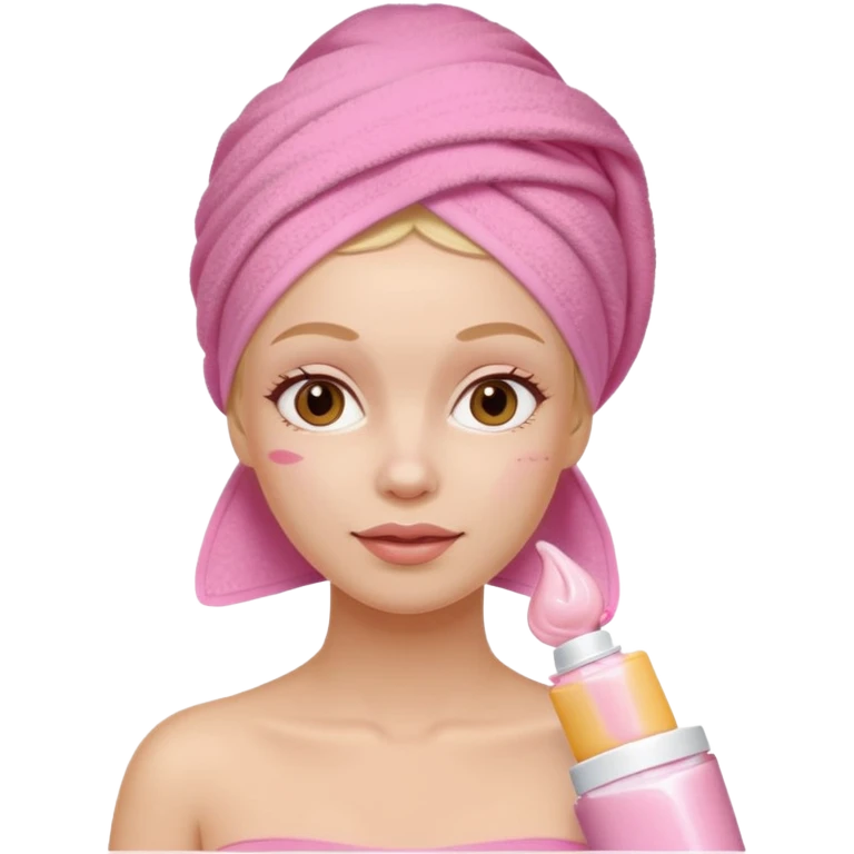 spa white woman with a light pink towel on her head and pink face cream on her cheeks emoji