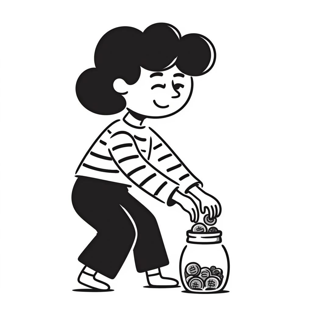 Person happily putting coins in savings jar emoji
