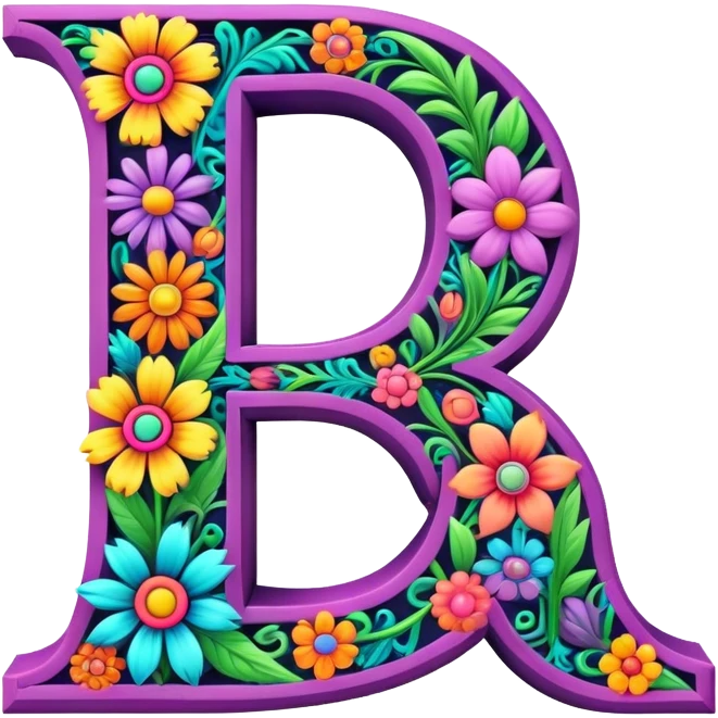 3D, gothic style psychedelic colored capital Letter Q with hippie style flower border emoji