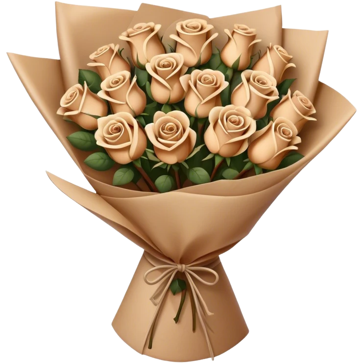 Bouquet of beige and brown roses in a paper package emoji