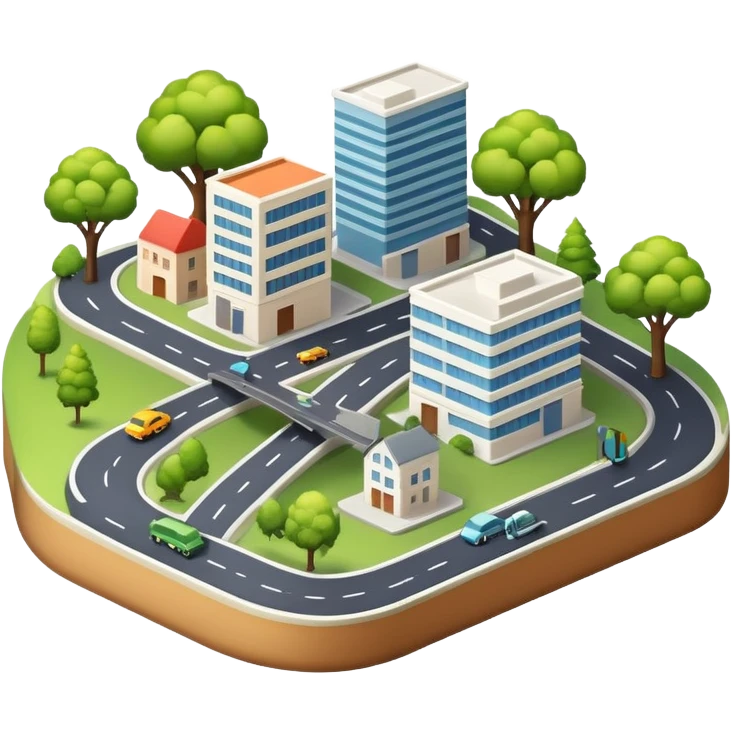 A small city or town placed on a floating or elevated platform. Buildings, roads, and trees are compactly arranged on top of a raised base, giving it a diorama or model-like appearance emoji