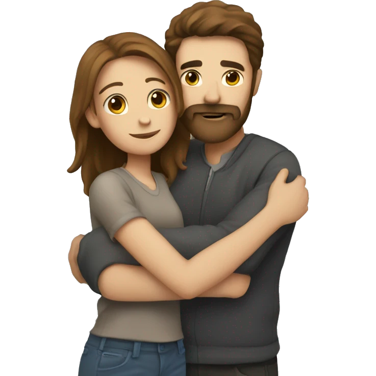A guy with a beard hugging a girl with brown hair  emoji