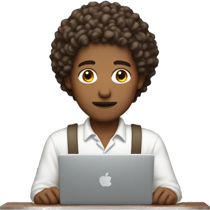 man with skin tone 4, brown course short curly hair, looking down working on the computer in focus mode emoji