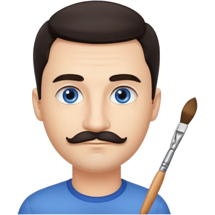 oval face with fair skin. His eyes were blue, and his eyebrows were dark and somewhat bushy. Above his upper lip he wore a small brush-like moustache, known as a "His hair was dark and emoji